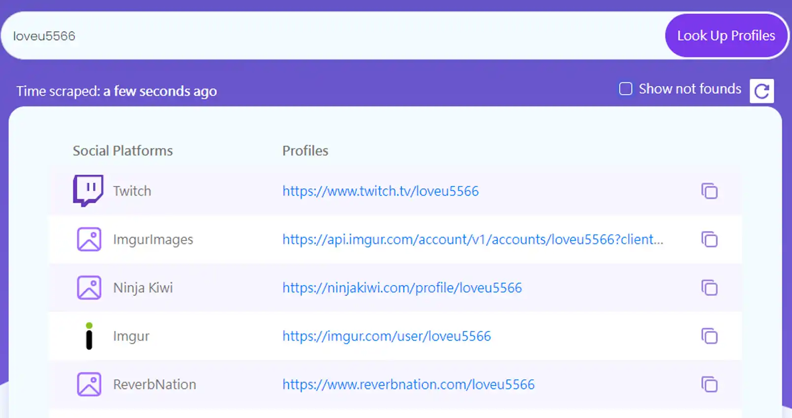 Profile Discover一鍵搜索帳號有使用的社群平台
